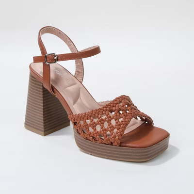 Berness Women Hudson Woven Platform Block Heel Sandals Tan 8.5 | Target
