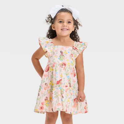 Toddler Girls' Disney Princess Ariel Belle Tiana Swiss Dot Dress - Light Pink 4T | Target