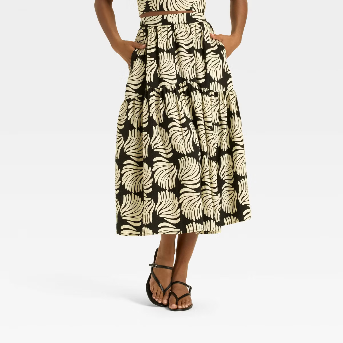 Women's Tiered Midi A-Line Skirt - A New Day™ Black/Cream Seashell | Target