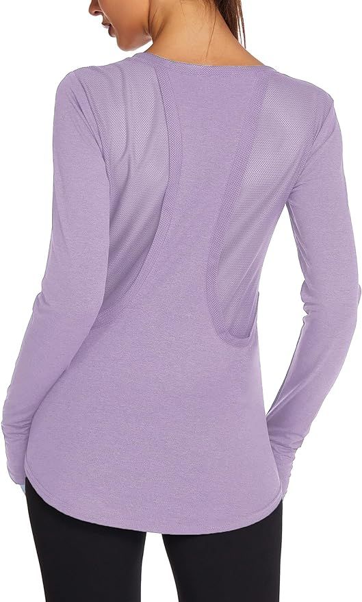 PINSPARK Long Sleeve Workout Shirts for Women Mesh Yoga Tops Loose Fit Hiking Gym Shirts Breathab... | Amazon (US)