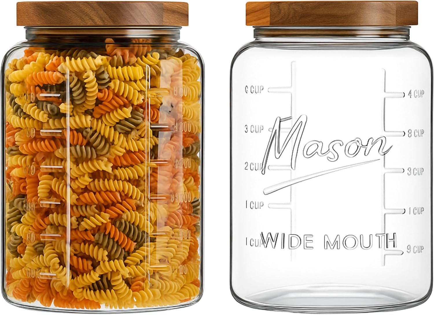 1 Gallon Glass Mason Jar with Airtight Wooden Lid, Wide Mouth Large Food Storage Container with Measurement Markings For Kitchen Pantry, Pickling, Cookies, Flour & Sugar - 2 Pack | Amazon (US)