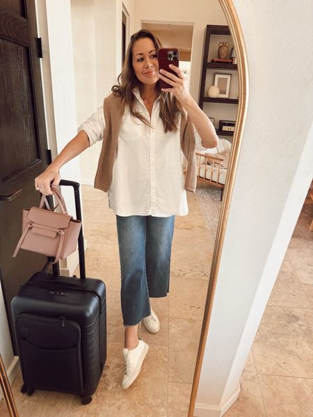 malibu bound ✈️ my in-flight uniform is always an oversized button-down, comfy jeans, and a sweater to throw on if the plane is cold

#LTKstyletip #LTKtravel #LTKfindsunder100