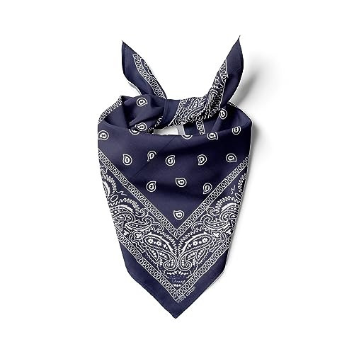 Womens Neck Scarf 23"x23" Small Square Ethnic Cotton | Headband Scarf Bandana Wrap Vintage Head Scarf Breathable Lightweight (Navy Blue) | Amazon (US)