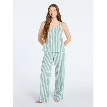 Joyspun Women s Wide Strap Cotton Tank Top and Pants Pajama Set 2-Piece Sizes XS-3X | Walmart (US)