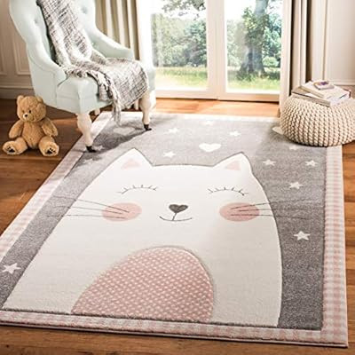 Safavieh Carousel Kids Collection CRK134P Cat Nursery Playroom Area Rug, 8' x 10', Pink / Grey | Amazon (US)