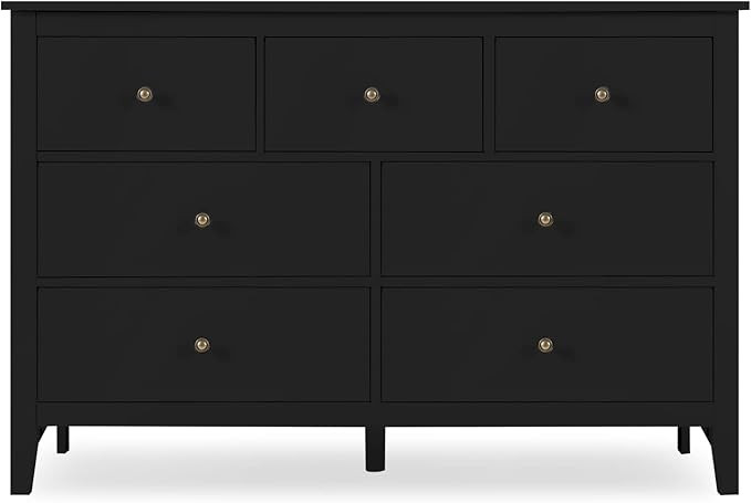 LTMEUTY Black Dresser for Bedroom - Modern Bedroom Dresser with 7 Drawers, Wooden Horizontal Dres... | Amazon (US)