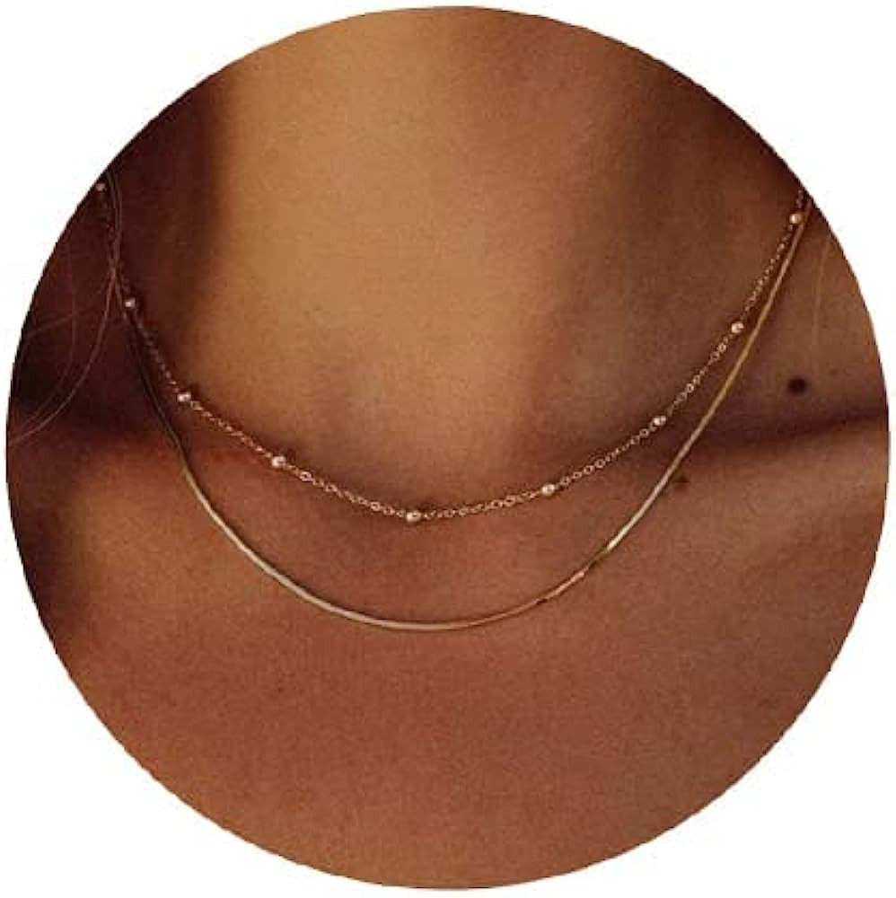 Tewiky Herringbone Necklace for Women Dainty 14k Gold Snake Chain Necklace Layered Gold Herringbo... | Amazon (US)