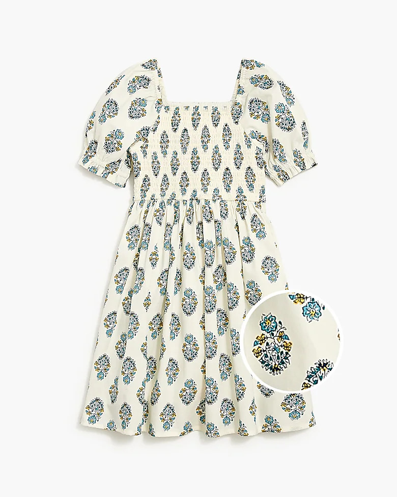 Girls' smocked block-print dress | J.Crew Factory