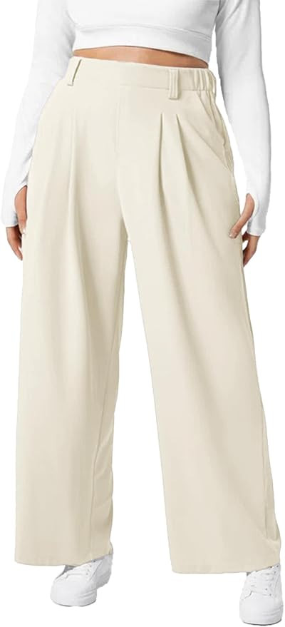 Eytino Womens Plus Size Wide Leg Dress Pants Elastic High Waisted Casual Waffle Palazzo Pants Tro... | Amazon (US)
