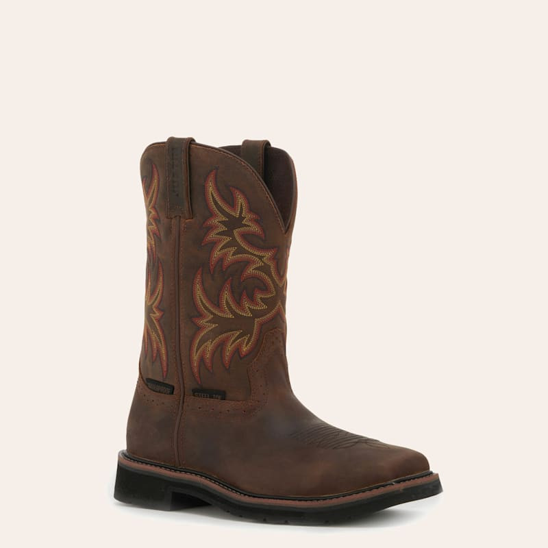 Justin Men's Stampede Driller Dark Brown Waterproof Square Steel Toe Work Boot | Cavender's