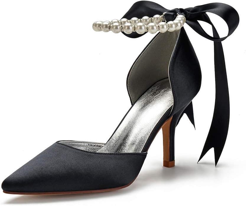 Women's Pearl White Wedding Shoes for Bride High Heels Pointed Toe Bridal Shoes Satin Prom Party ... | Amazon (US)