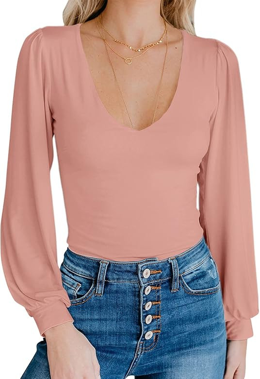 Spadehill Women's V-Neck Long Sleeve Bodysuit | Amazon (US)
