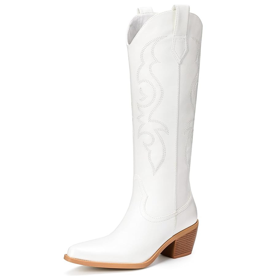 White Cowboy Boots for Women - Wide Calf Rhinestone Cowgirl Boots, Women Knee High Western Boots,... | Amazon (US)