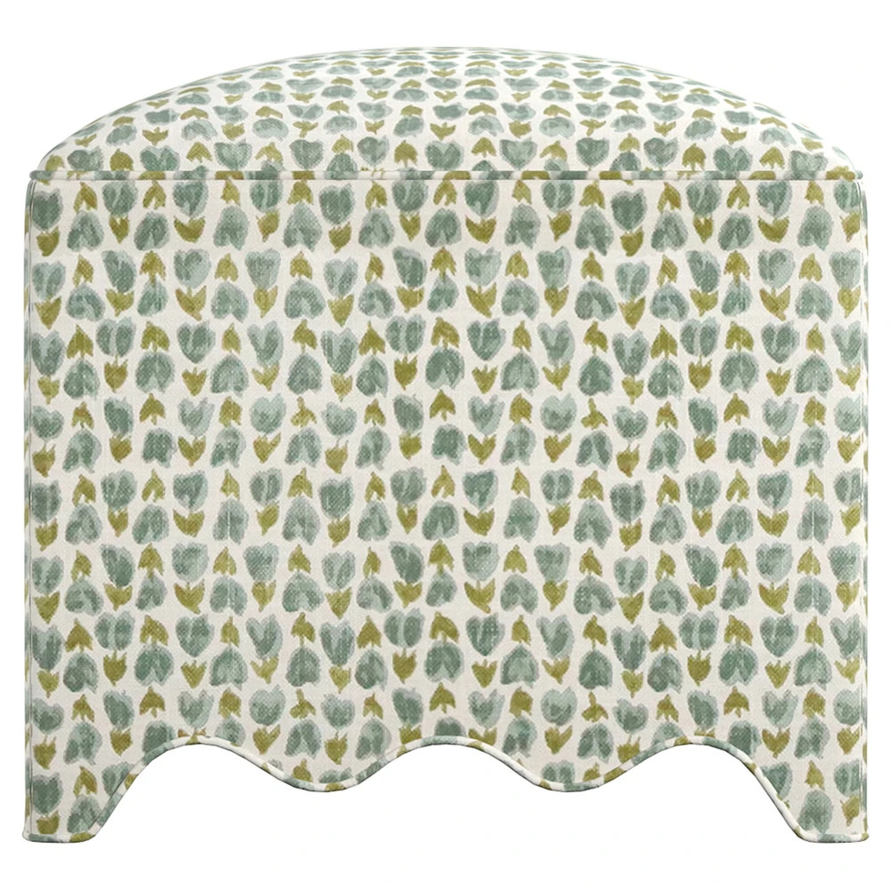 Isabella Updated Traditional Floral Scalloped Ottoman | Kathy Kuo Home