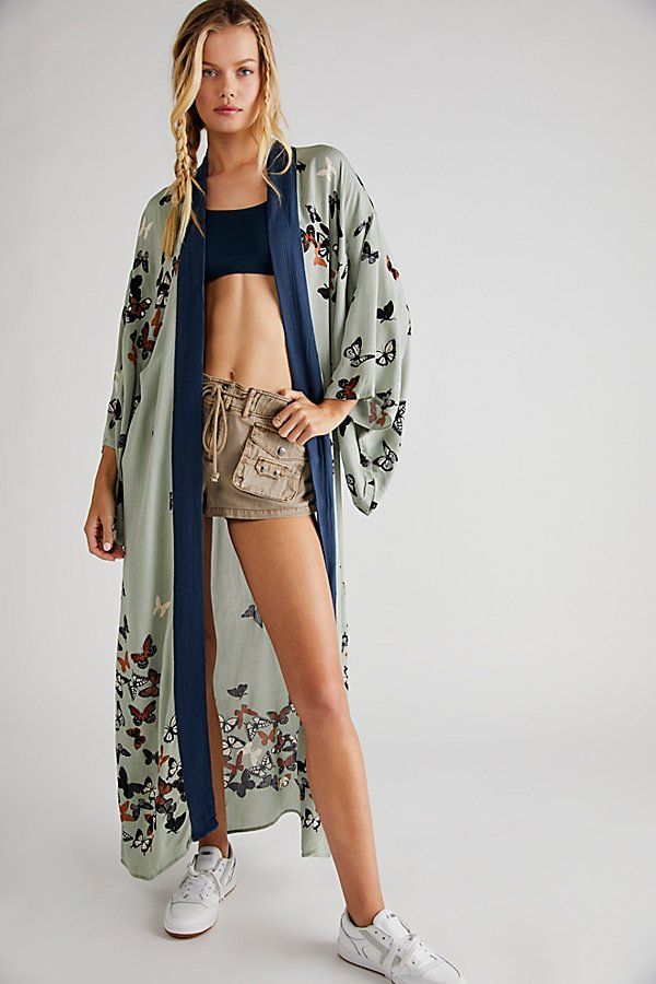 Butterfly Kisses Kimono by Free People, Spanish Moss Combo, One Size | Free People (Global - UK&FR Excluded)