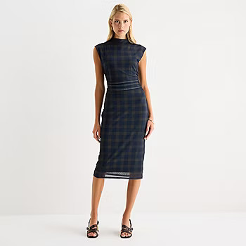 Worthington Womens Short Sleeve Midi Plaid Bodycon Dress | JCPenney