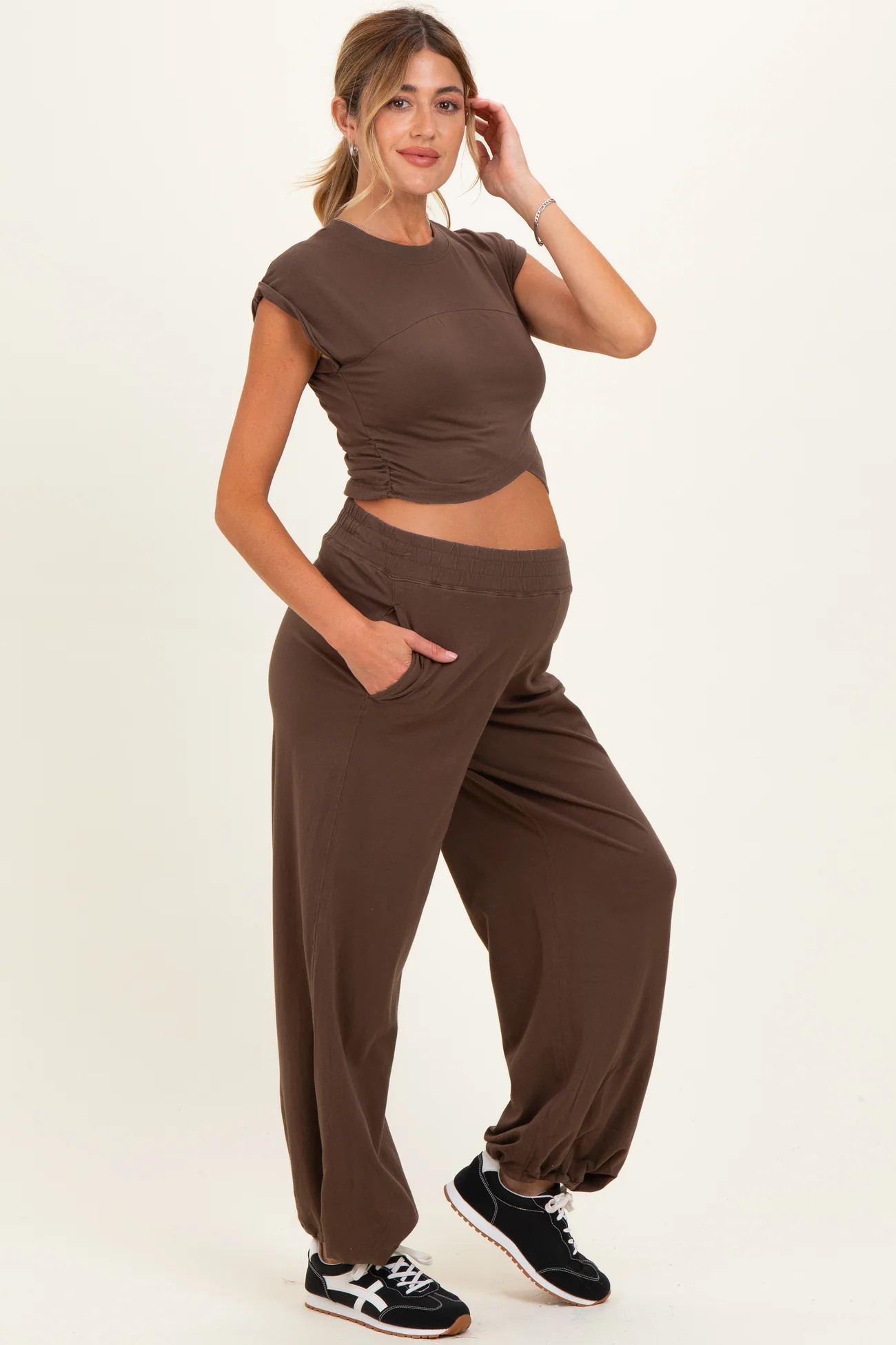 Mocha Cropped Tank Pant Maternity Set | PinkBlush Maternity
