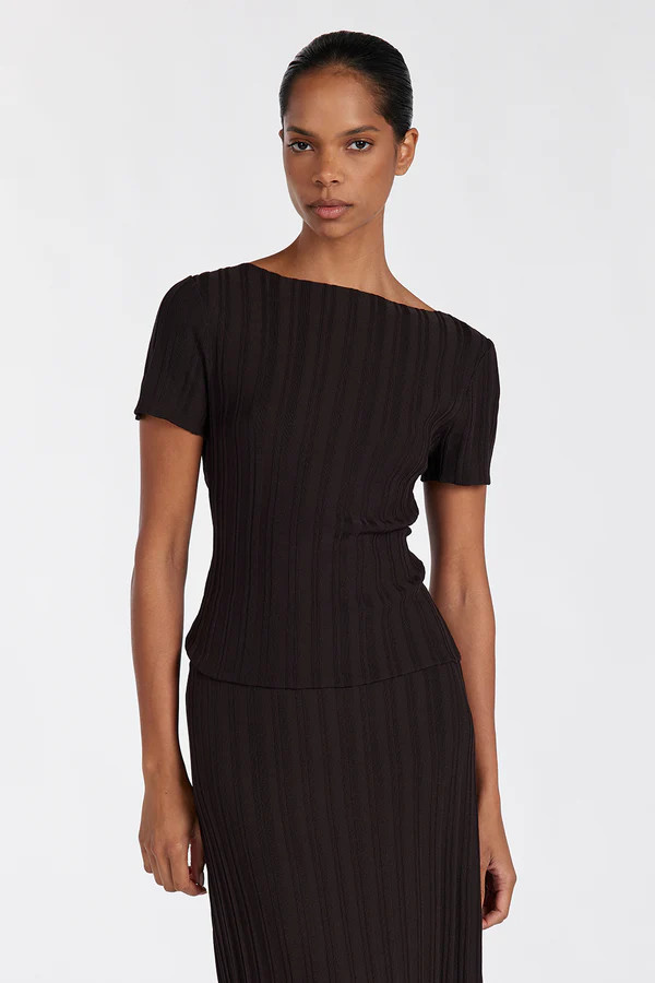 SYLVIA BITTER CHOC CAP SLEEVE TOP | DISSH