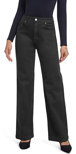 ETTELO Women's Jeans Straight Leg Casual High Waisted Stretch Trendy Black Pull On Jeans for Women | Amazon (US)