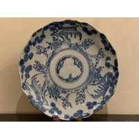 Antique Chinese Blue & White Plate With Figural, Vases Foliage Decoration | Etsy (US)