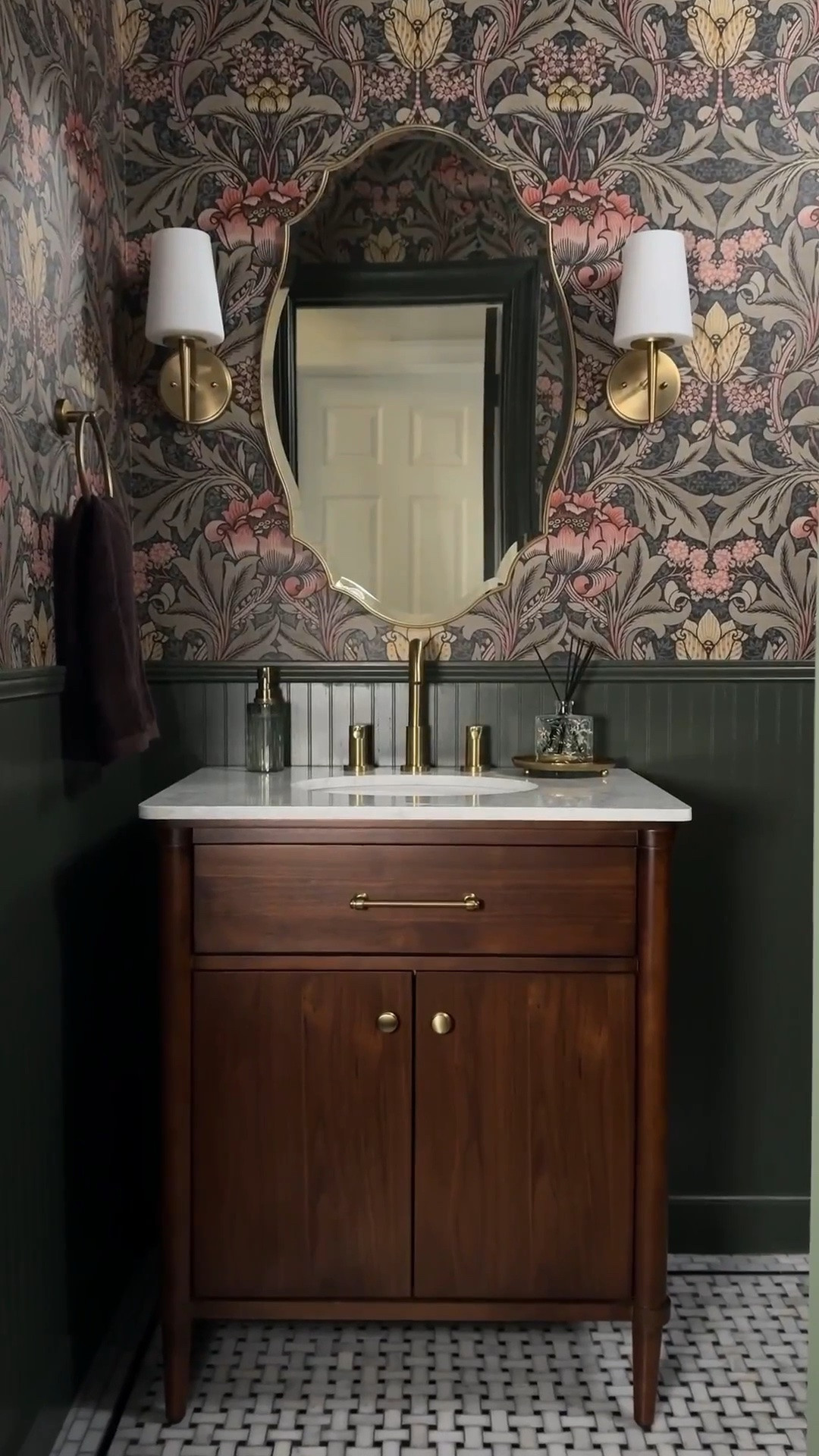 This powder room went from plain to moody and gorgeous!

DIY home renovation, bathroom makeover, floral wallpaper, vanity idea, home inspo, vintage style home

#LTKHome