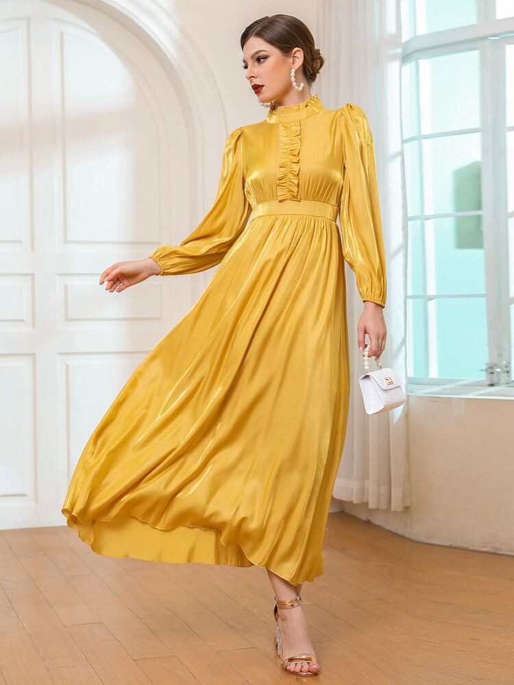 Frill Trimed Ruffle Neck A-line Dress | SHEIN