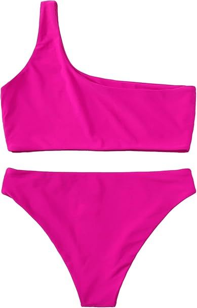 SweatyRocks Women's Sexy Bathing Suits One Shoulder Tie Knot Front Bikini Swimsuit | Amazon (US)