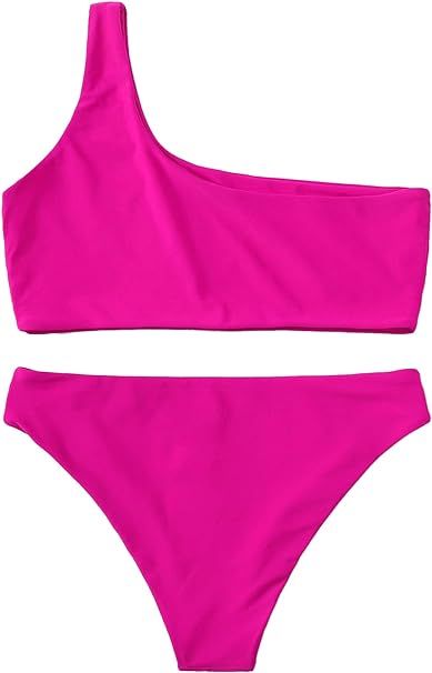 SweatyRocks Women's Sexy Bathing Suits One Shoulder Tie Knot Front Bikini Swimsuit | Amazon (US)