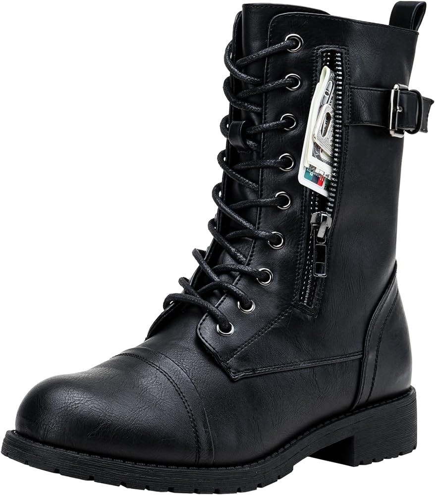 Vepose Women's 928 Military Combat Boots Mid Calf Boots+with Card Knife Wallet Pocket | Amazon (US)