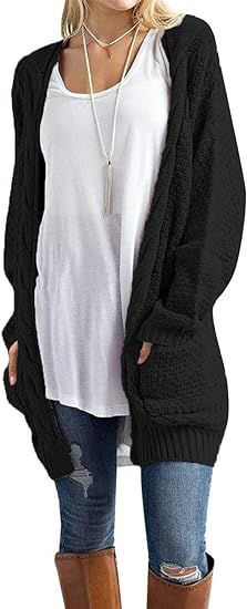 OmicGot Women's Long Sleeve Open Front Chunky Cable Knit Loose Cardigan Sweater | Amazon (US)