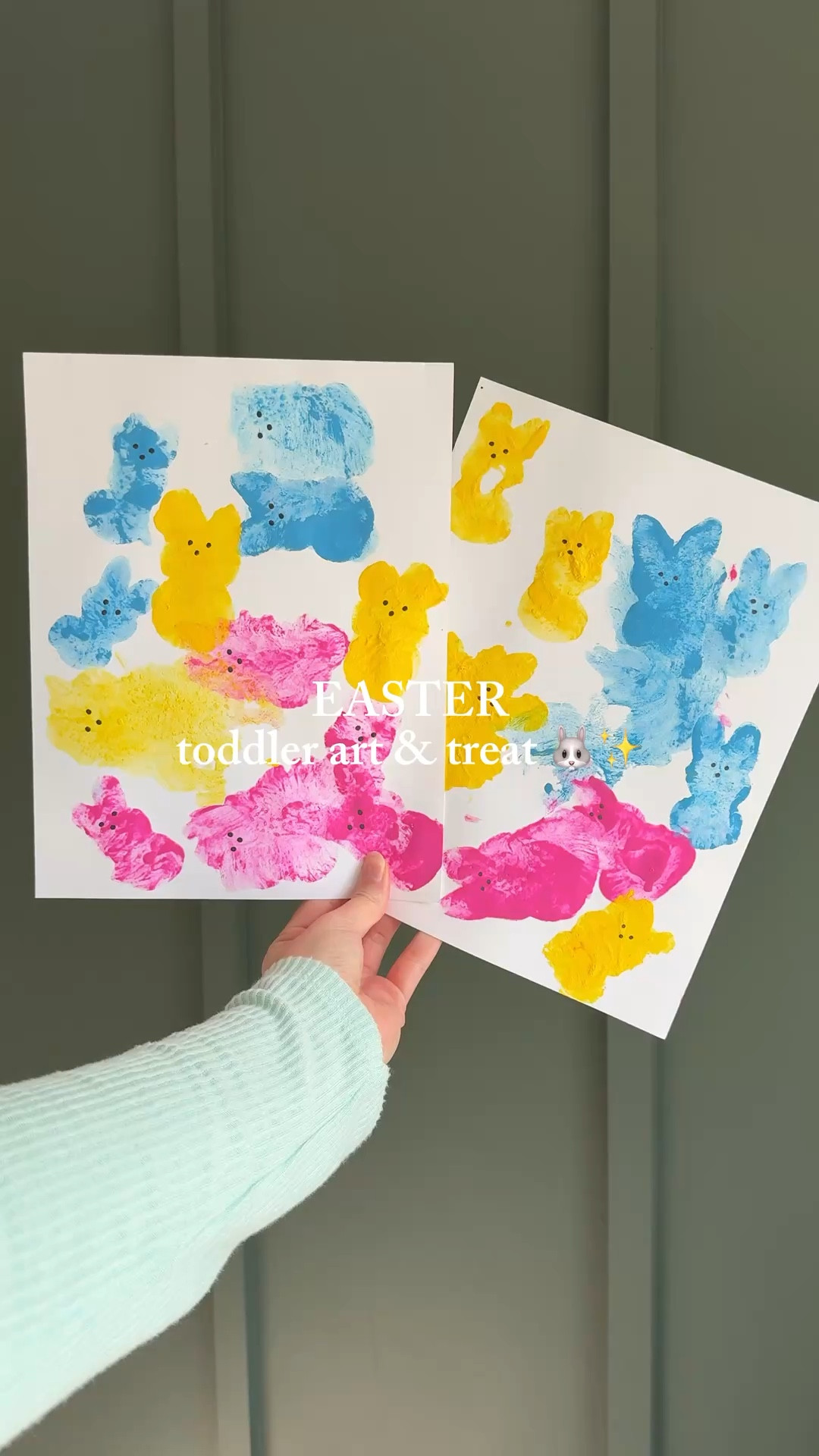 Easy Easter activity for toddlers 🐰🎨
We used Peeps to make the cutest bunny stamp art and it doubled as a little treat after! 

This is such a simple, low-prep toddler activity that’s perfect for Easter—just dip, stamp, and create the sweetest art 💛

Everything I used is linked in my LTK! ✨
#easteractivities #toddleractivities #eastercrafts #toddlerart #sensoryplay #easterideas #momlife #easyactivities #ltkcreator #ltkfamily

#LTKKids #LTKSeasonal #LTKmomlife