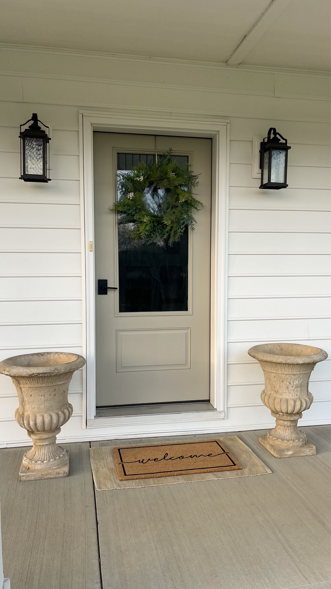 #ad #lowespartner @loweshomeimprovement can’t believe these pretty outdoor finds from Lowe’s! the concrete urn planters have the perfect amount of charm and character. I love the script on the doormat and it’s under $30. This is the second year using this spring wreath & it’s holding up great!

#LTKHome
