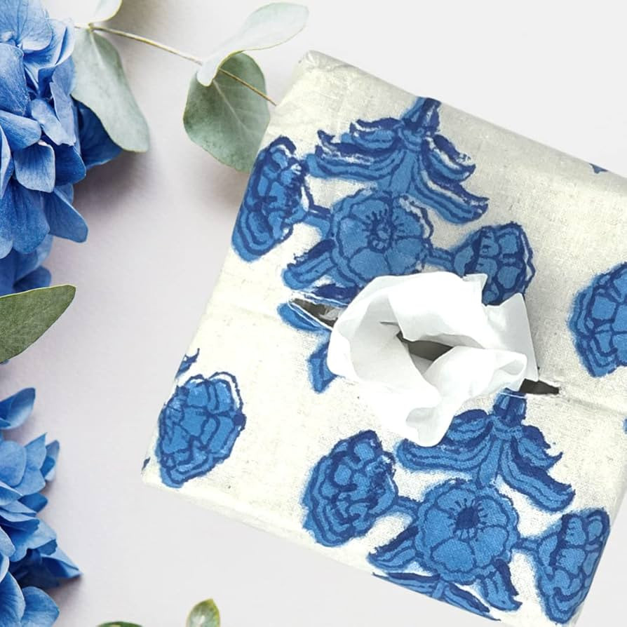 Tissue Box Cover | Tissue Holder | Square | Handmade with Block-Printed Fabric from India | House... | Amazon (US)