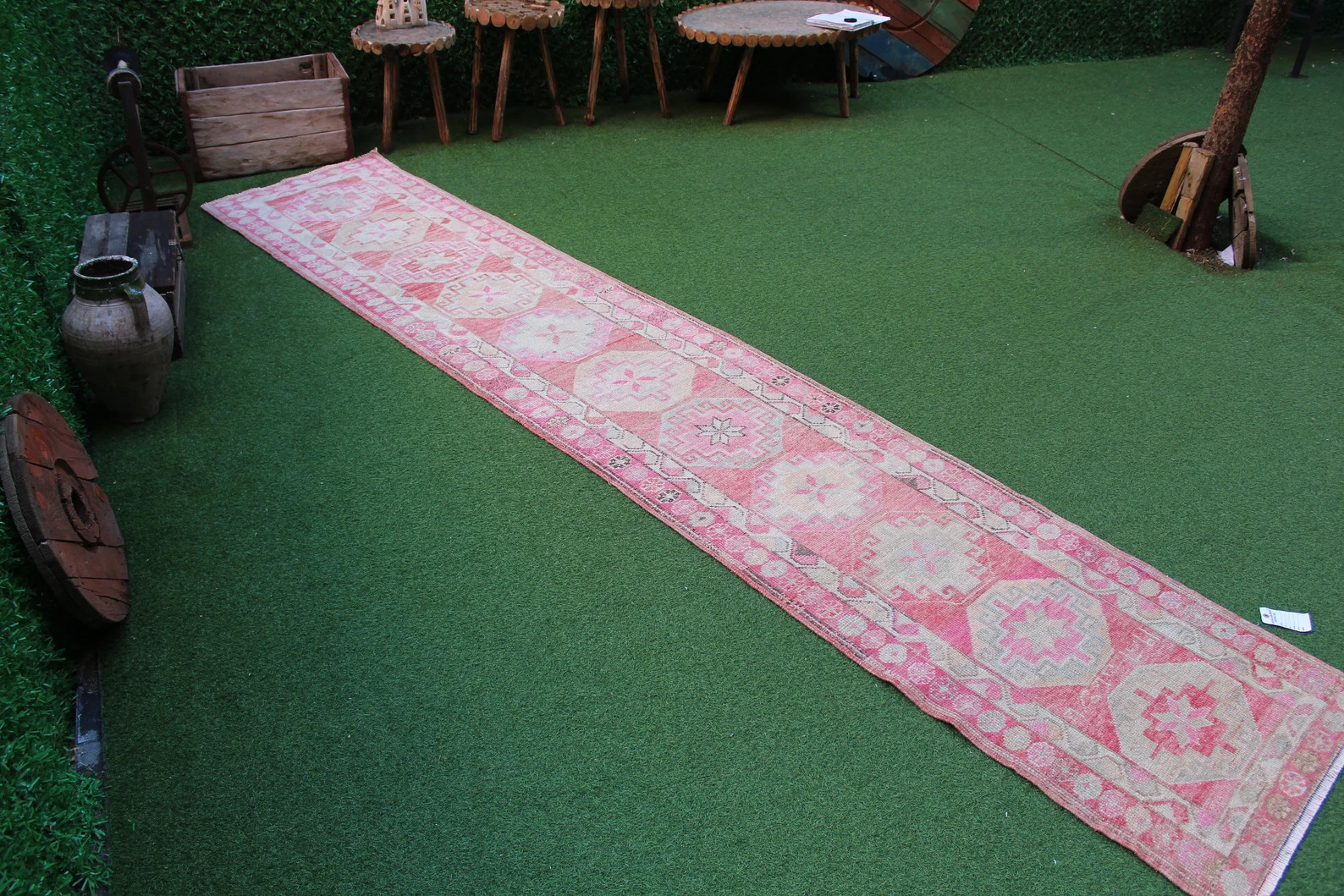 pink turkish runner, vintage hand knotted oushak hallway rug, size 2''7x13'' feet, no 4666 | Etsy (US)