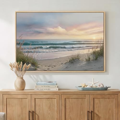 Framed Coastal Beach Canvas Wall Art, Ocean Sunset Landscape Prints Paintings, Large Nature Pictures Wall Decor for Bedroom, Dining Room, Bathroom, Office, Kitchen, Farmhouse Living Room 24x36 In | Amazon (US)