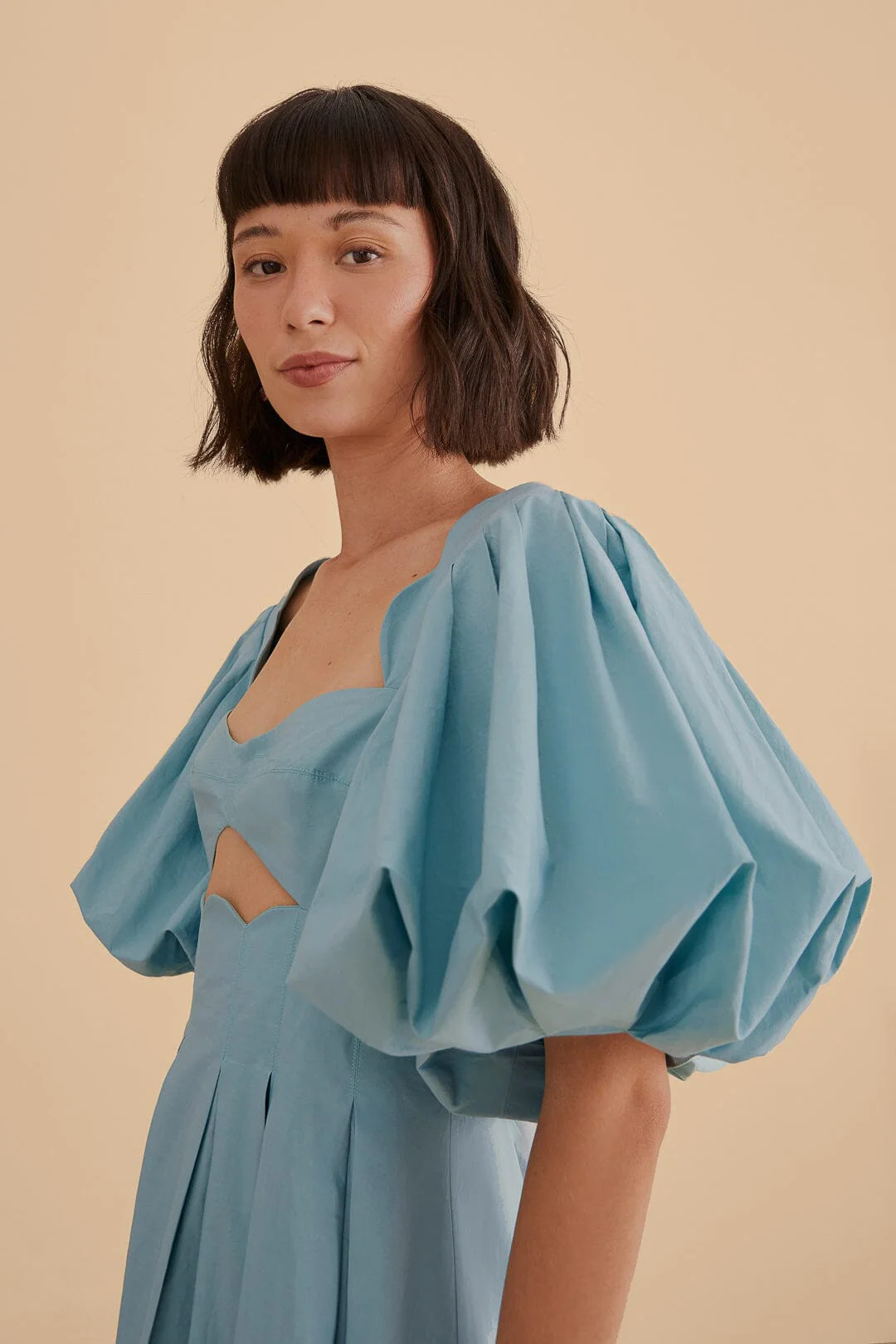 Grey Blue Cut Out Midi Dress | FarmRio (US)