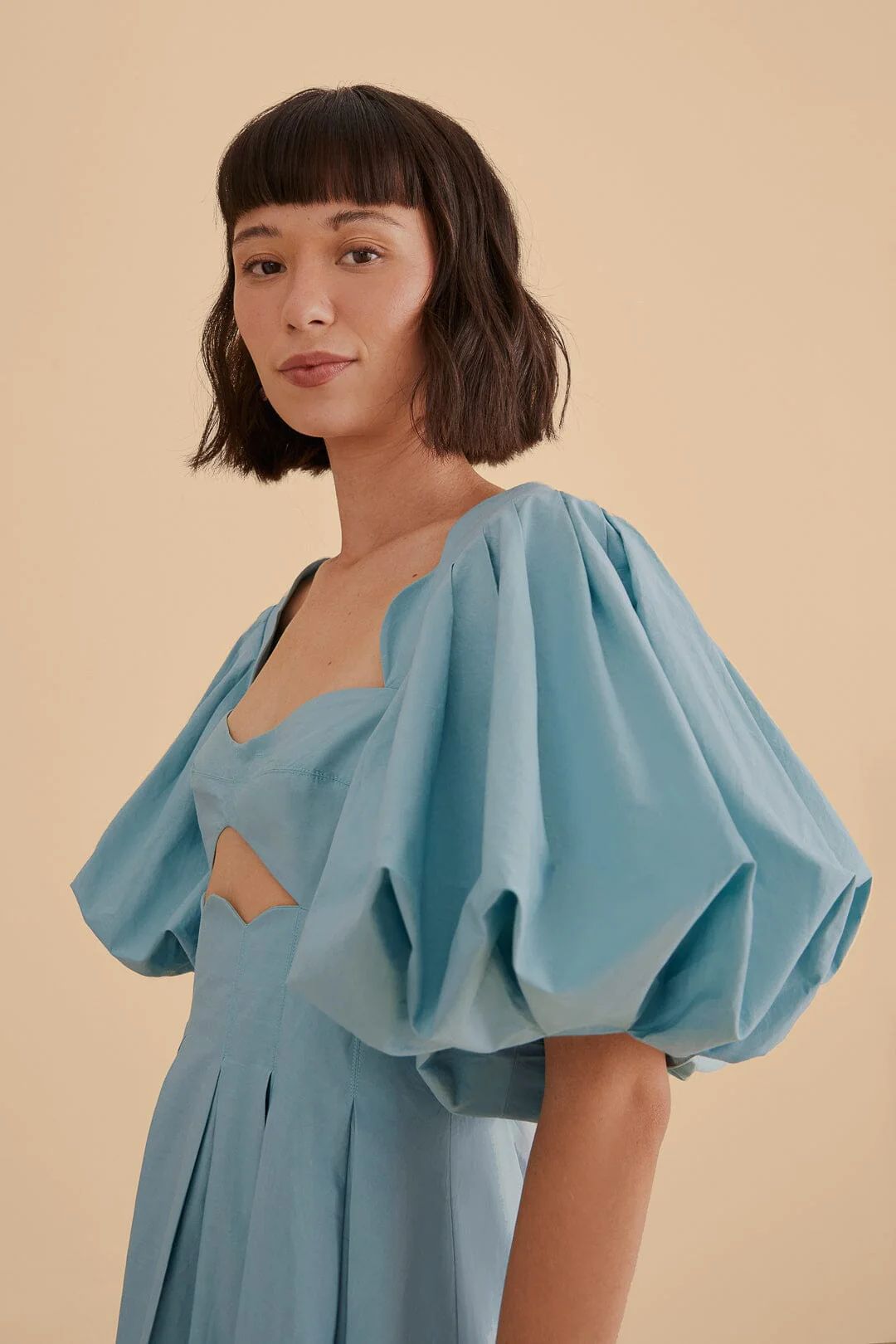 Grey Blue Cut Out Midi Dress | FarmRio