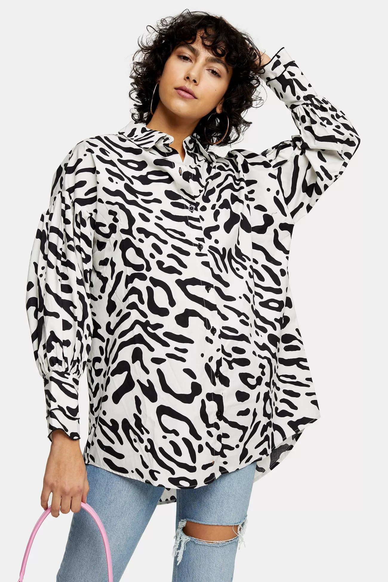 Black and White Animal Print Oversized Shirt | Topshop US