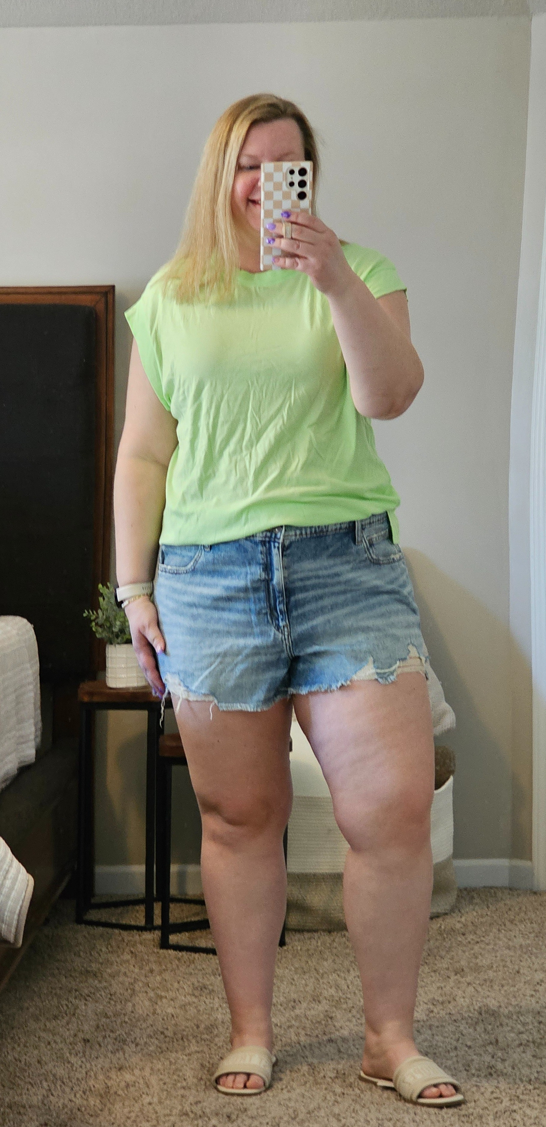 This bright green top is perfect for Spring and Summer. Wearing an XXL. Shorts are also an XXL and have a little elastic on the back for a bit of extra stretch. Shoes TTS M

#LTKSpringSale #LTKmidsize #LTKover40