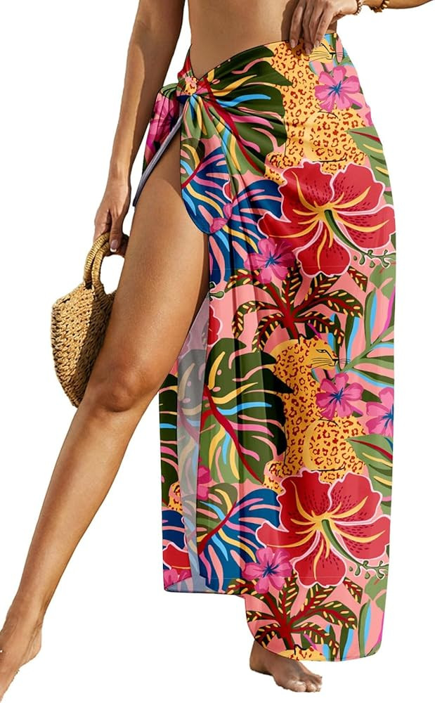 Herseas Women Sheer Sarong High Slit One Size Swimsuit Coverups 2026 Summer Floral Print Chiffon ... | Amazon (US)