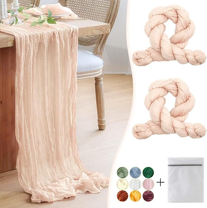Blush Pink Cheesecloth Table Runner 2 Pack 35" Boho Gauze Table Runner 120 inches Long Table Runn... | Amazon (US)