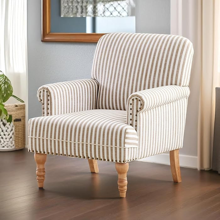 HUIMO Linen Fabric Accent Chair, Mid-Century Modern Armchair with Solid Wood Legs, Single Sofa Ch... | Amazon (US)