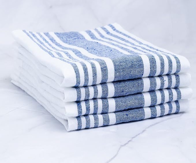 Linen Napkins 18 x 18 – 100% Pure Linen Fabric Dinner Napkins Bistro Striped Napkins White and ... | Amazon (US)
