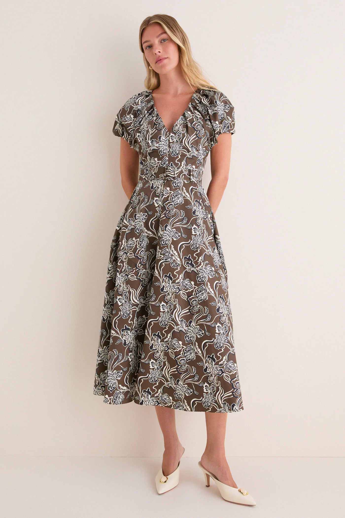 Taupe Floral Avalon Midi Dress | Tuckernuck (US)