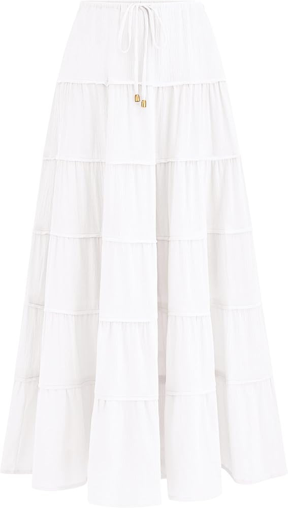 MASCOMODA Summer Long Maxi Skirt for Women 2024 Causal Boho Flowy High Waisted Ruffle Tiered A-Li... | Amazon (US)