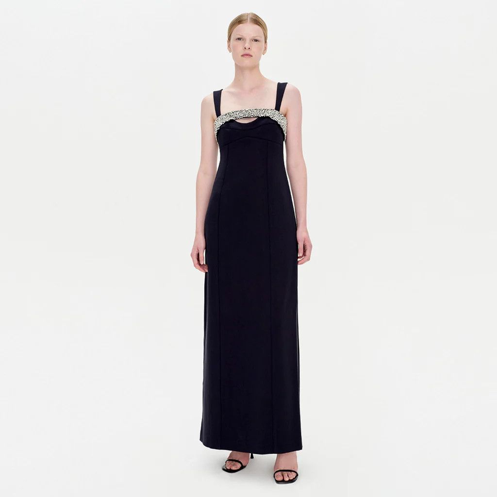 A masterwork of design shimmering with crystal embellishments gracing the front. Scoop neckline a... | Simkhai