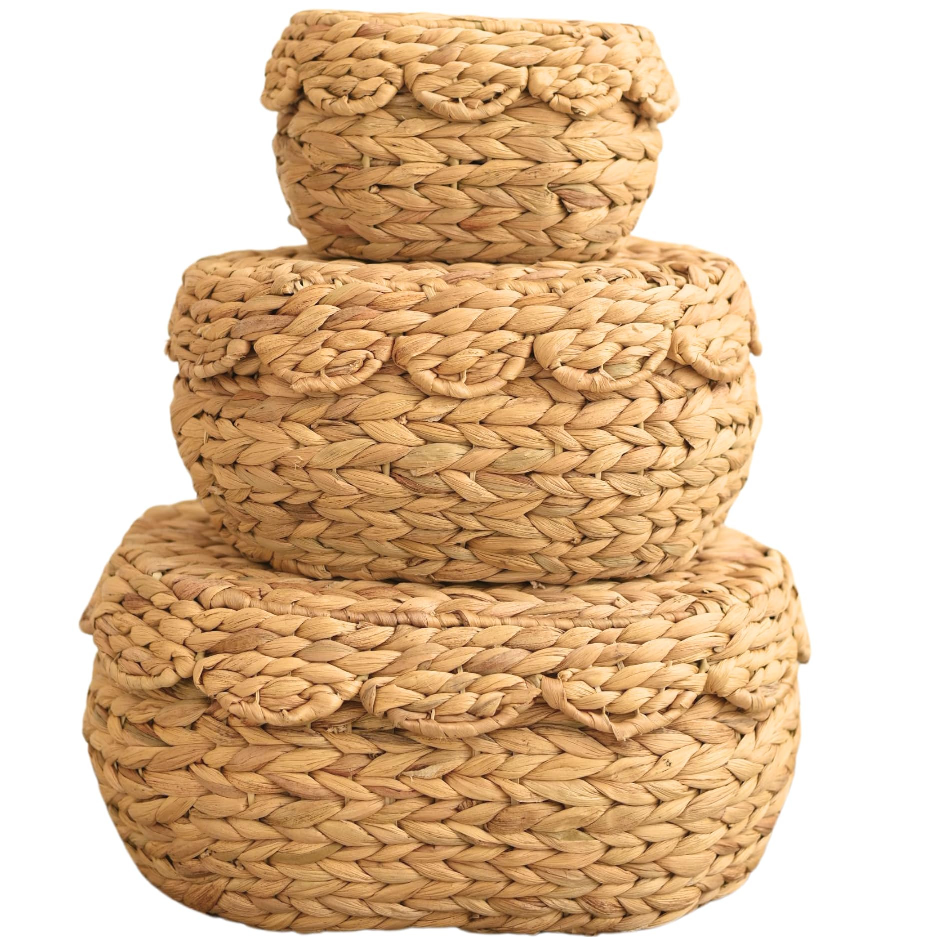 Scalloped Basket with Lid Set of 3,Storage Boxes for Shelves,Decorative Storage Boxes With Lids,W... | Amazon (US)