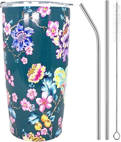 Sanfulin 20oz Insulated Stainless Steel Tumbler with Lid and 2 Straws, Double Wall Vacuum Insulat... | Amazon (US)