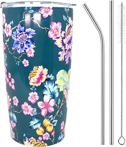 Sanfulin 20oz Insulated Stainless Steel Tumbler with Lid and 2 Straws, Double Wall Vacuum Insulat... | Amazon (US)