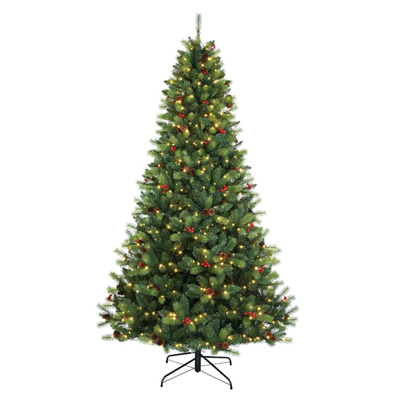 (B9) Pre-Lit LED Engelmann Pinecone Berry Spruce Christmas Tree, 7.5' | At Home